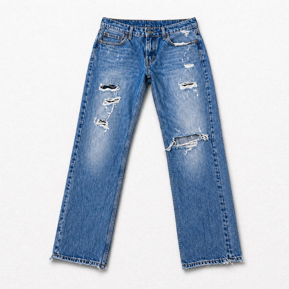 Levis 502 Mens 32x34 Distressed Ripped Jeans Light Wash Taper Denim Pants
